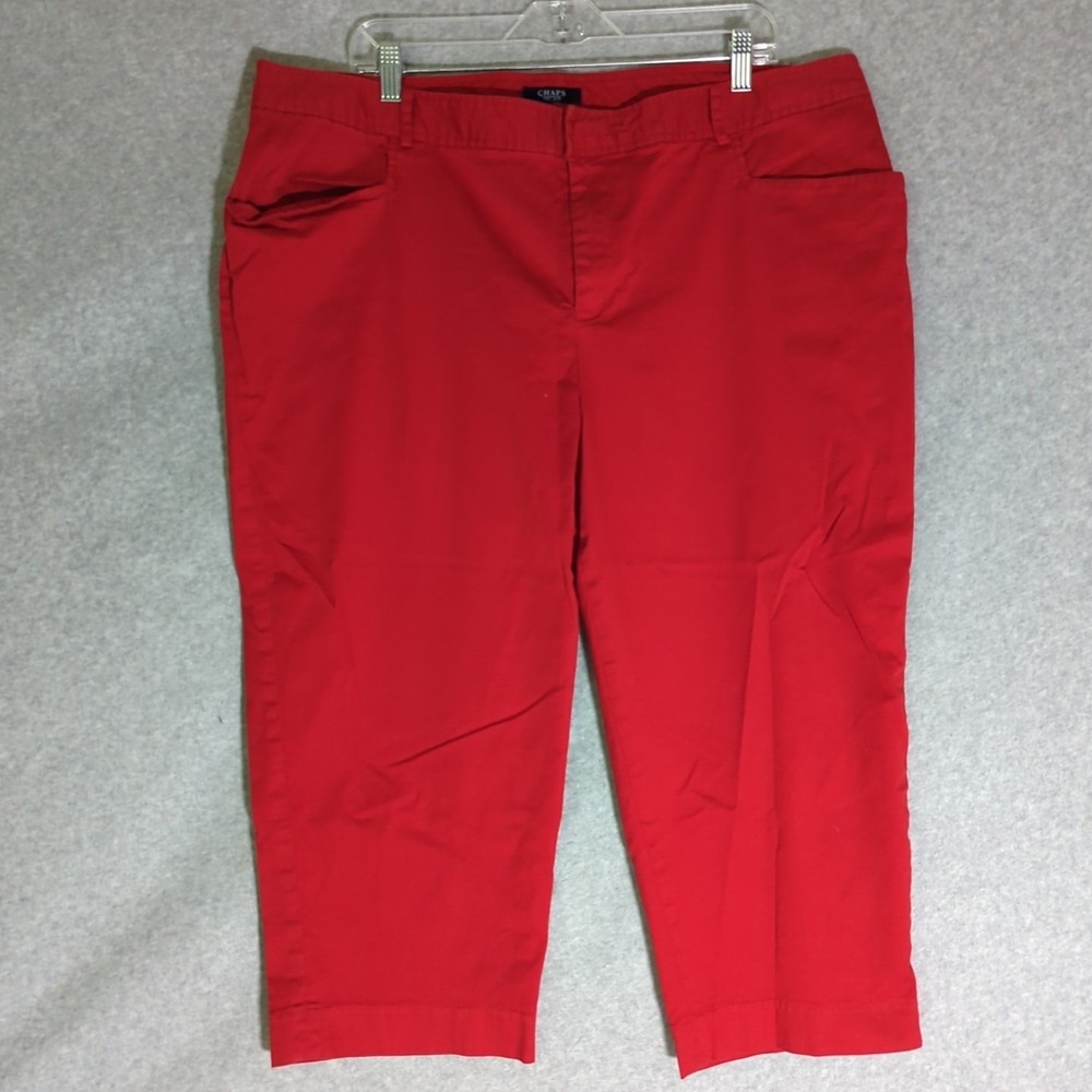 Chaps Cropped Pants Women's 20W Red Cotton Stretch Pockets Straight Leg